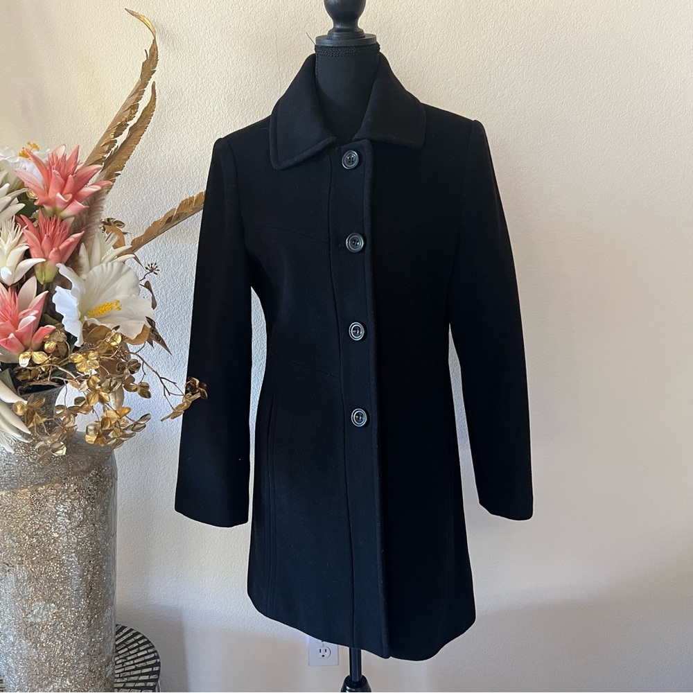 NWOT Anne Klein Black Wool Mid Length Coat - Picture 2 of 13